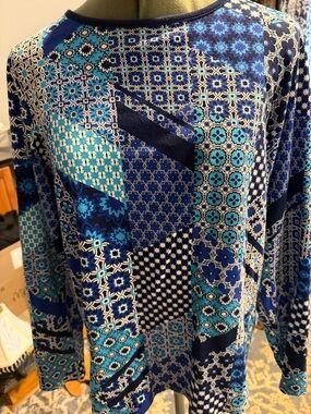 Kim Rogers Blue Patchwork Print Long-Sleeve Top